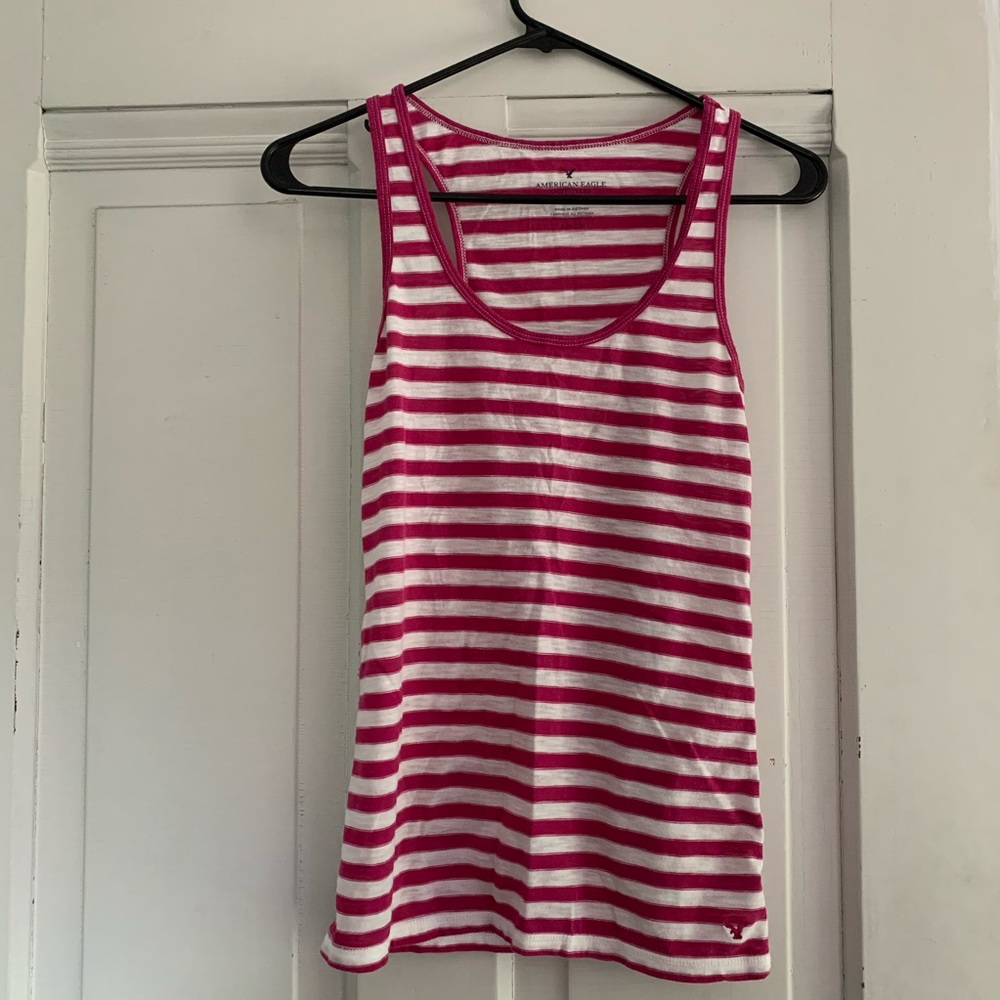 American Eagle Pink and White Striped Tank Top